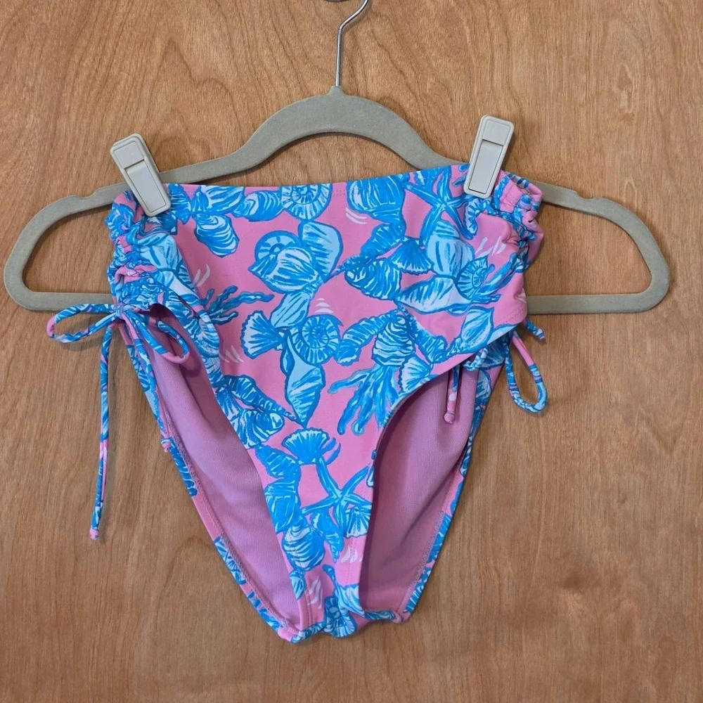 Stella Parker Pink Seashells Tiered Ruffle Tankini Set Pink Blue Small